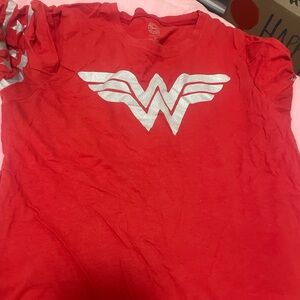 DC Comics Red Short Sleeve Tee with Silver Wonder Woman Emblem